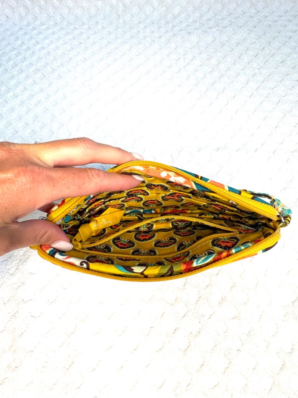 Vera Bradley Floral Zip Around Wristlet Wallet | Yellow Multicolor Cotton Organi - Picture 3 of 3